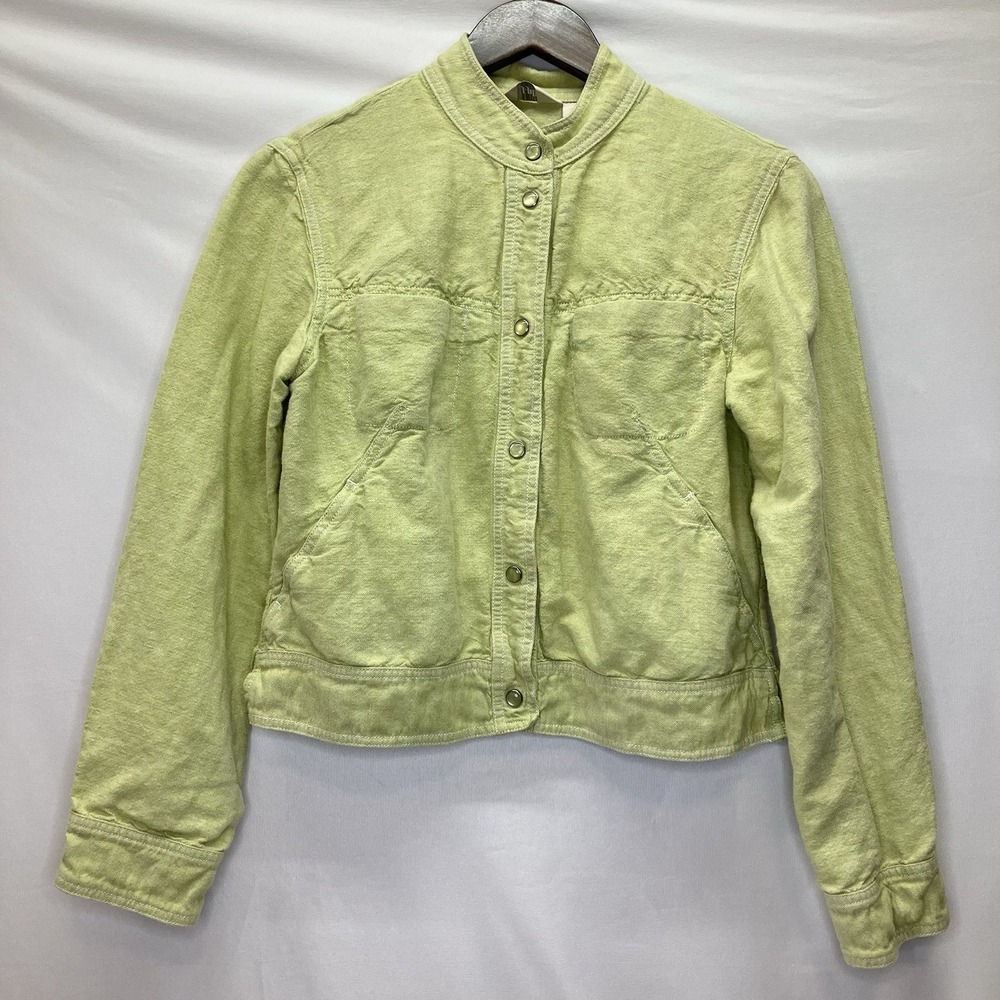 J. Jill Womens Lime Green Cropped Linen Long Sleeve‎ Snap Jacket Size S